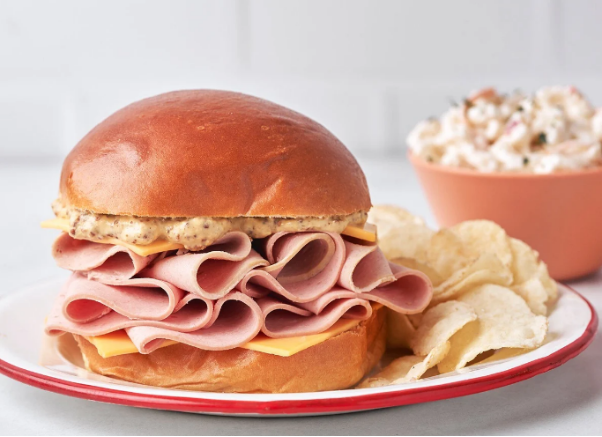 A burger made with Thumann's products